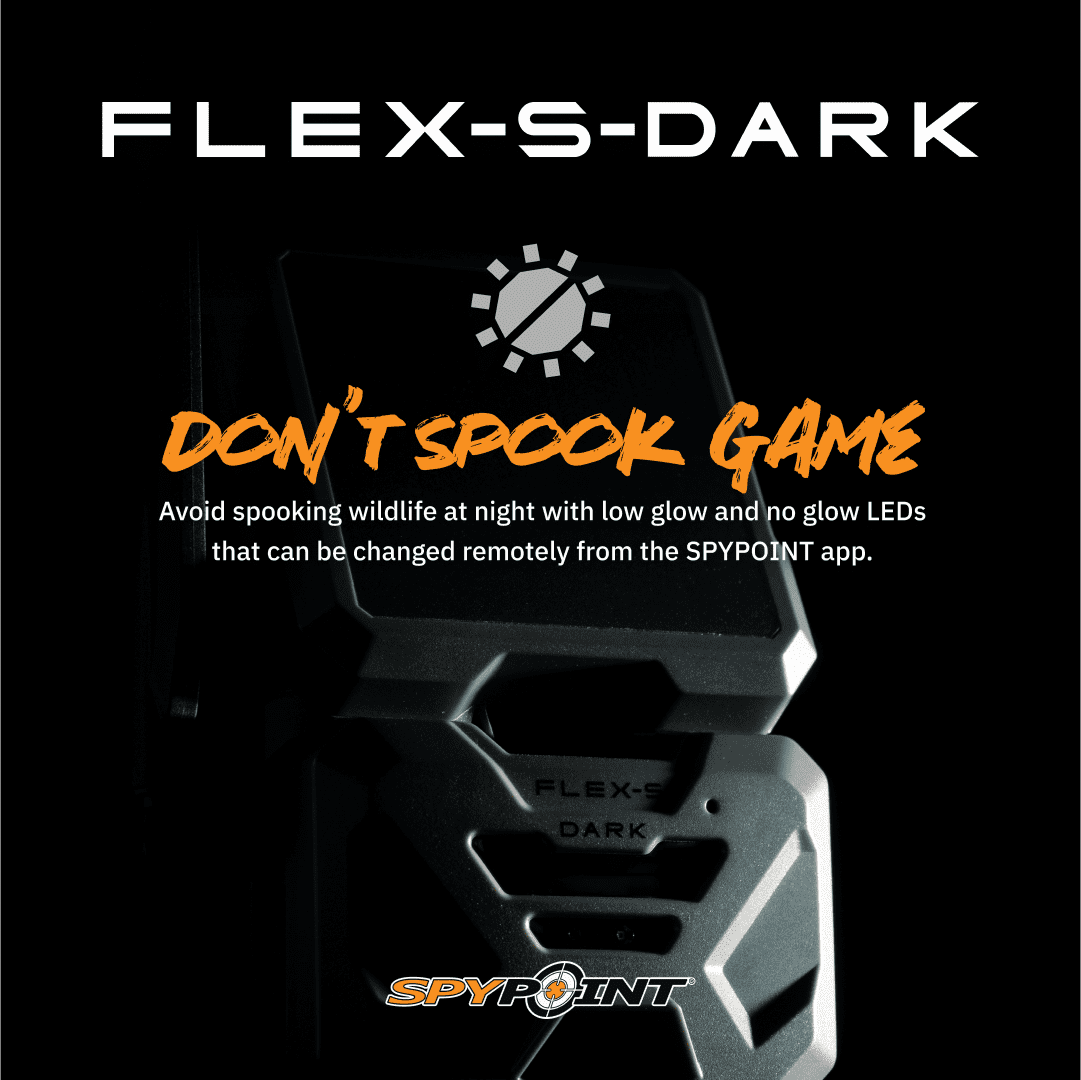 SPYPOINT Flex-S Dark Solar Outdoor Cellular Trail Camera - Integrated Solar Panel, No WiFi Needed, Night Vision Motion Activated, Dual-Sim LTE, 40MP Photos and 1080p w/Sound