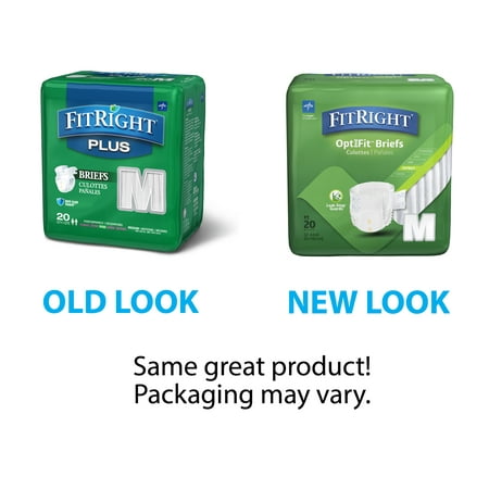 FitRight OptiFit Extra+ Briefs with Leak Stop Guards Adult Disposable Briefs with Tabs Medium 32 -44 20 Per Bag