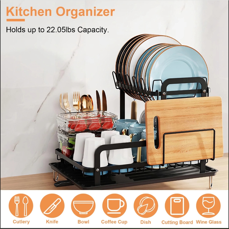 Dish Drying Rack for Kitchen Counter Space Saving Rustproof Dish Rack with Drainboard Detachable Kitchen Drainer Organizer Set