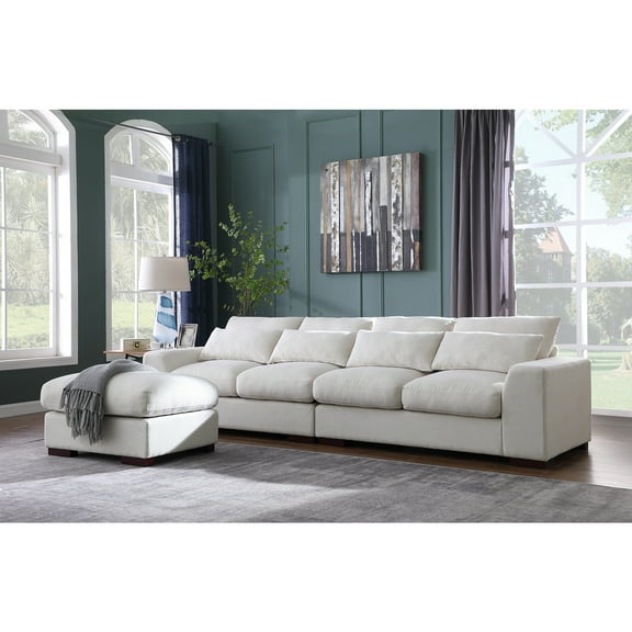 Devion Furniture 123.24'' Fabric Square Arm Modular Reversible Sectional Sofa & Ottoman-Color:Beige