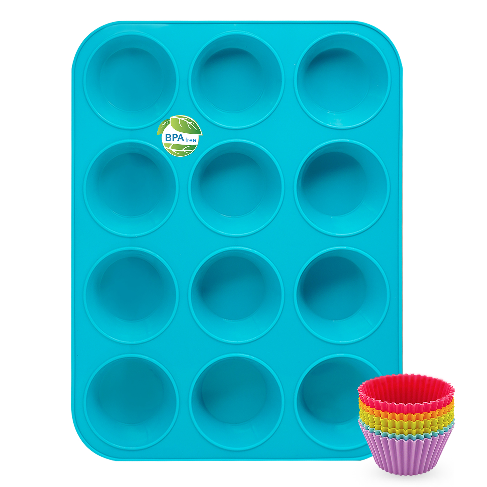 Katbite 12-Cup Silicone Muffin Pan, Blue photo 8