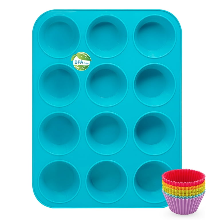 CAKETIME 12 Cups Silicone Muffin Pan - Nonstick BPA Free Cupcake Pan 1 Pack  Regular Size Silicone Mold