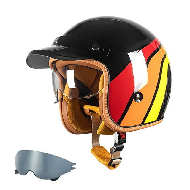 Tignapoo Vintage Style Summer Sun Protection Half Helmet with Detachable Visor and Liner for Men & Women - Breathable, Lightweight, and Compatible with Harley Motorcycles (Black, Red, Orange, Yellow,