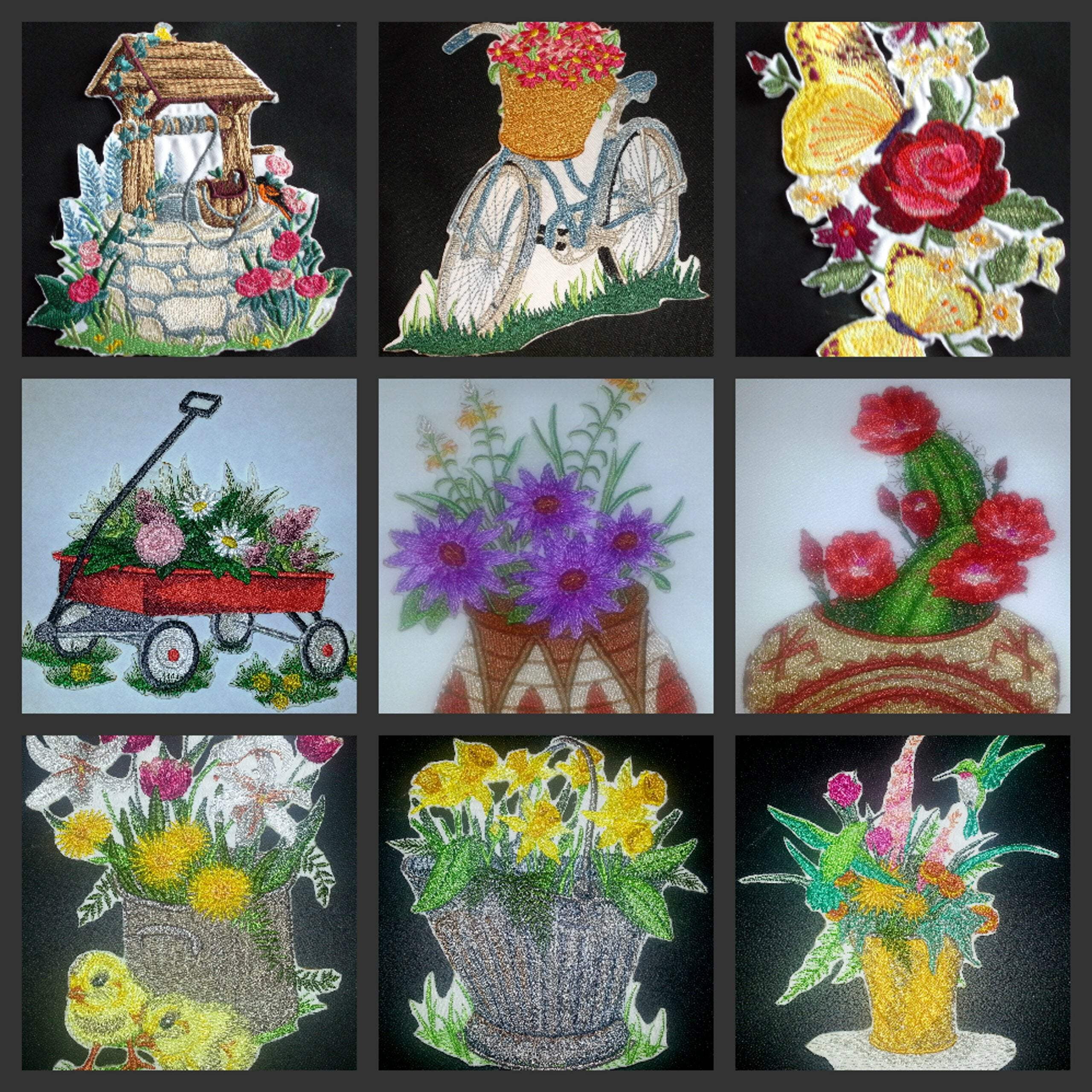 BeyondVision Custom and Unique Spring Blooms with Vase[Little Red Wagon with Flowers ] Embroidered Iron on/Sew Patch [5.48" 4.86"]