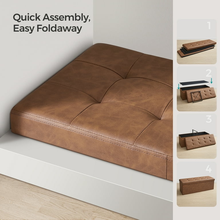 Ledrem Folding Storage Ottoman Bench, Coffee Brown, 43" photo 5