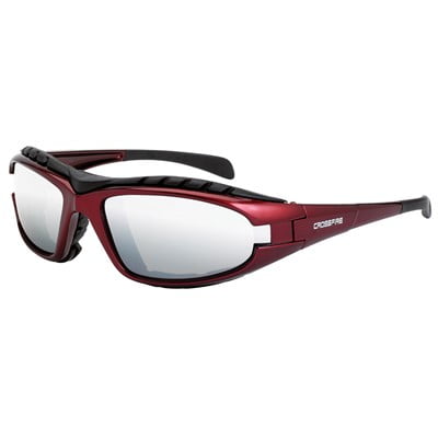 

Crossfire Diamondback Foam Lined Silver Mirrored Lens & Shiny Red Frame Safety Glasses - (2 Pairs)