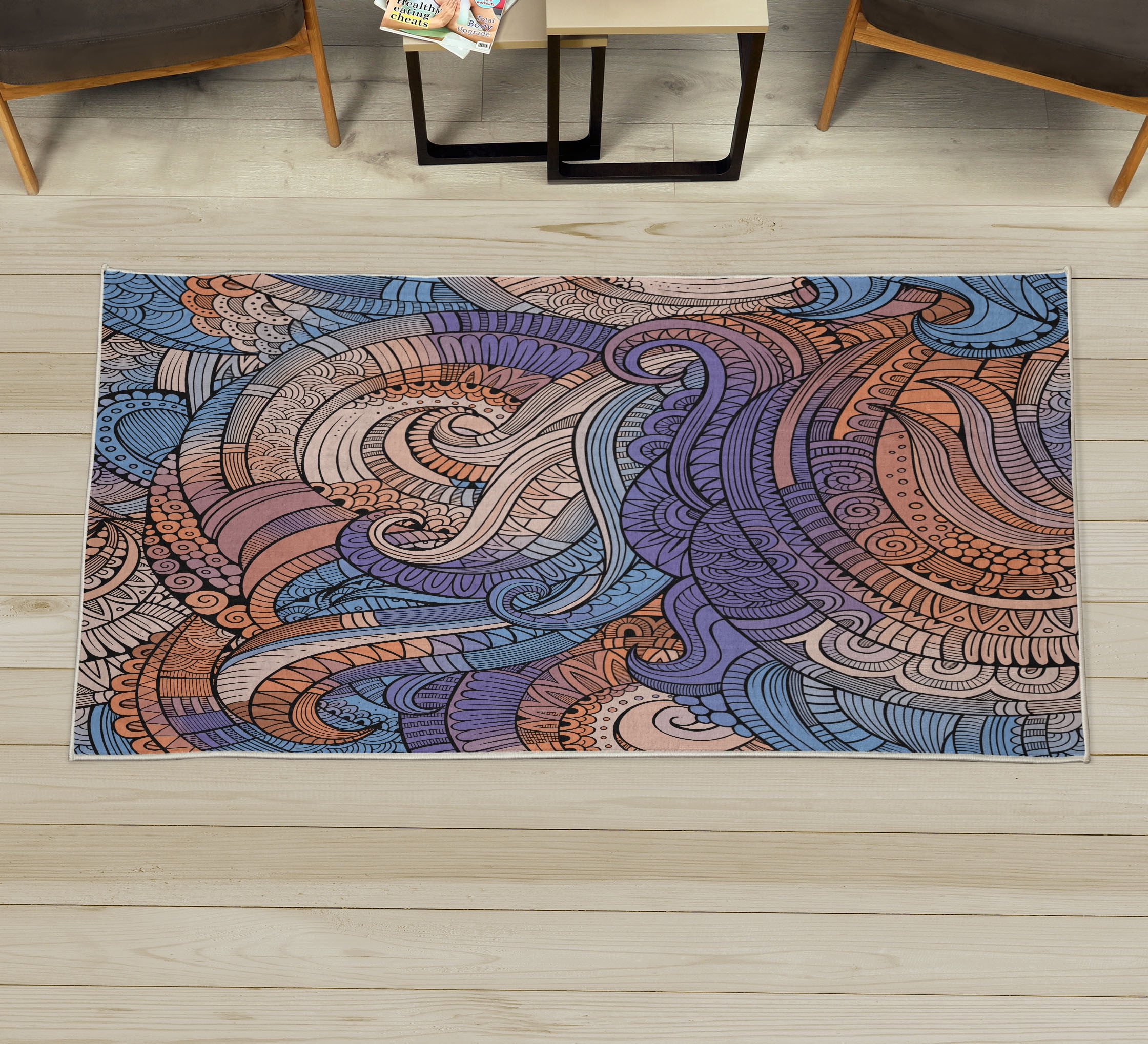 Abstract Decorative Rug, Ocean Inspired Graphic Paisley Pattern Swirled ...