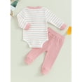 thumbnail image 3 of Baby Girls 2PCS Pants Sets Long Sleeve Button Romper Solid Color Drawstring Pants Sets, 3 of 8