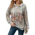 thumbnail image 3 of Hoodies For Women Oversized Winter Cute Sweatshirts Pullover Trendy Fall Clothes, Floral Print Lightweight Design without Pockets for Fall Winter Style and Comfort,Khaki,L, 3 of 8