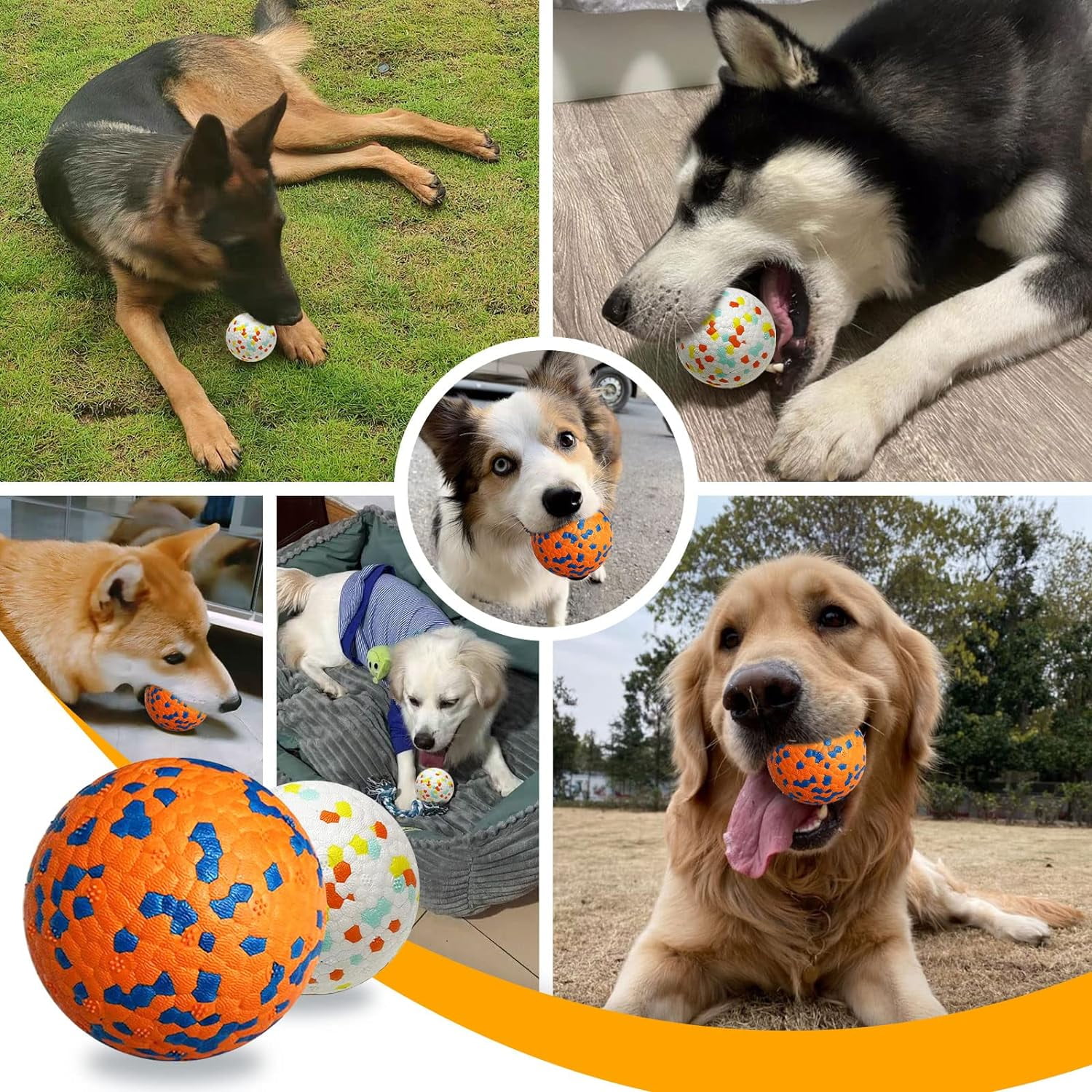 2 Pack Dog Balls Toys for Aggressive Chewers Indestructible Tennis Balls for Medium Large Dogs Water Toy Chew Ball Tough Durable Big Dog Toys Bouncing Ball for Dogs to Fetch, Orange+White