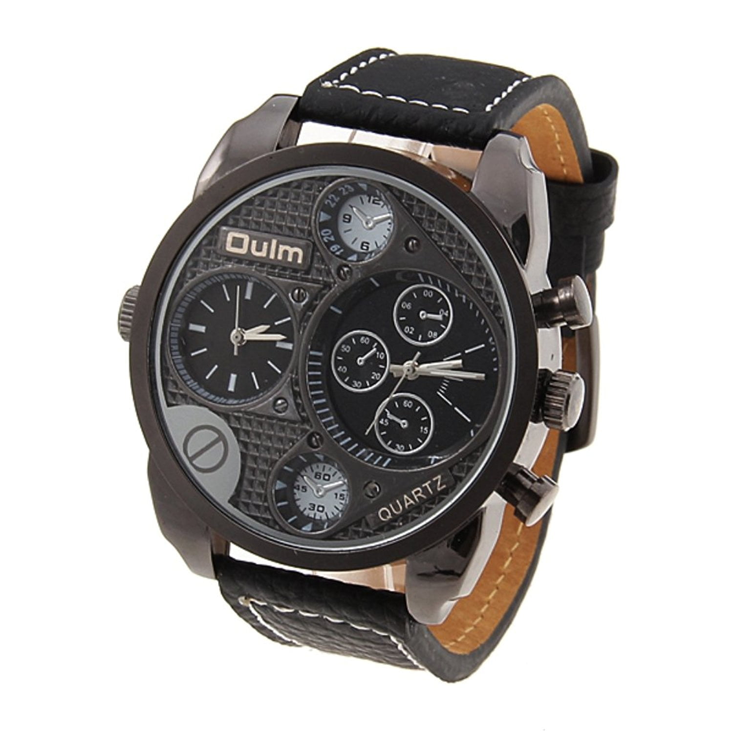 New in Box Oulm Military Genuine Black Leather 2 Timer Oversize Men s Watch Cool Walmart