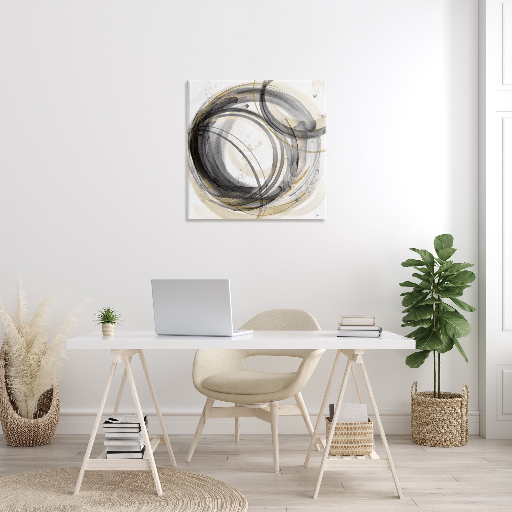 Stupell Industries Neutral Circular Abstract Abstract Painting Gallery Wrapped Canvas Art Print Wall Art, 30 x 30