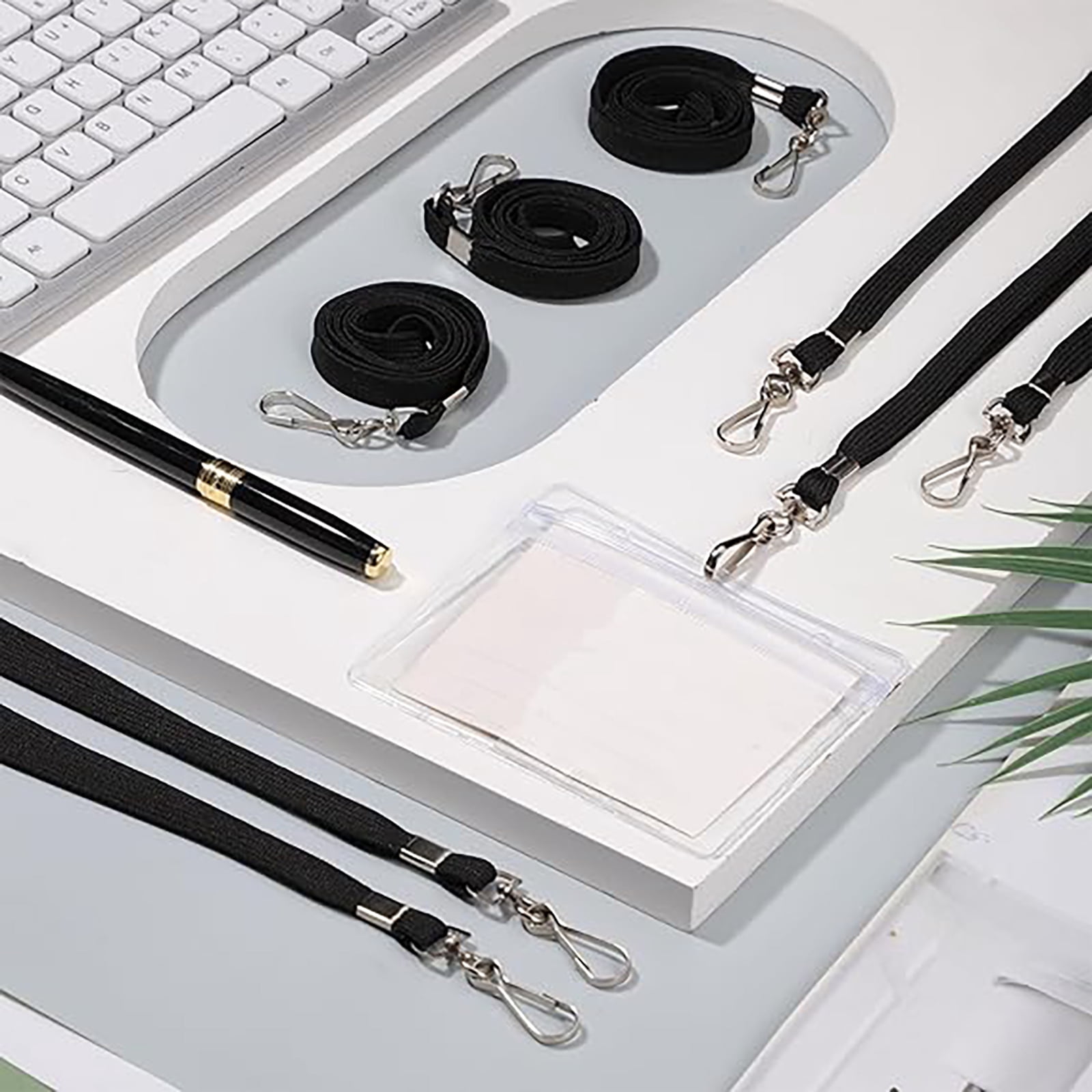 50 Pack- Lanyard Bulk Lanyards for Id Badges Flat Lanyard with Badge Clip Swivel Hook (Black)