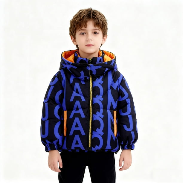 Parkas de manga larga para niñas, niños y niños, ropa de abrigo con capucha, ropa para niños de talla mediana y grande, chaqueta de plumón gruesa con letras, chaqueta corta con capucha, tops de algodó