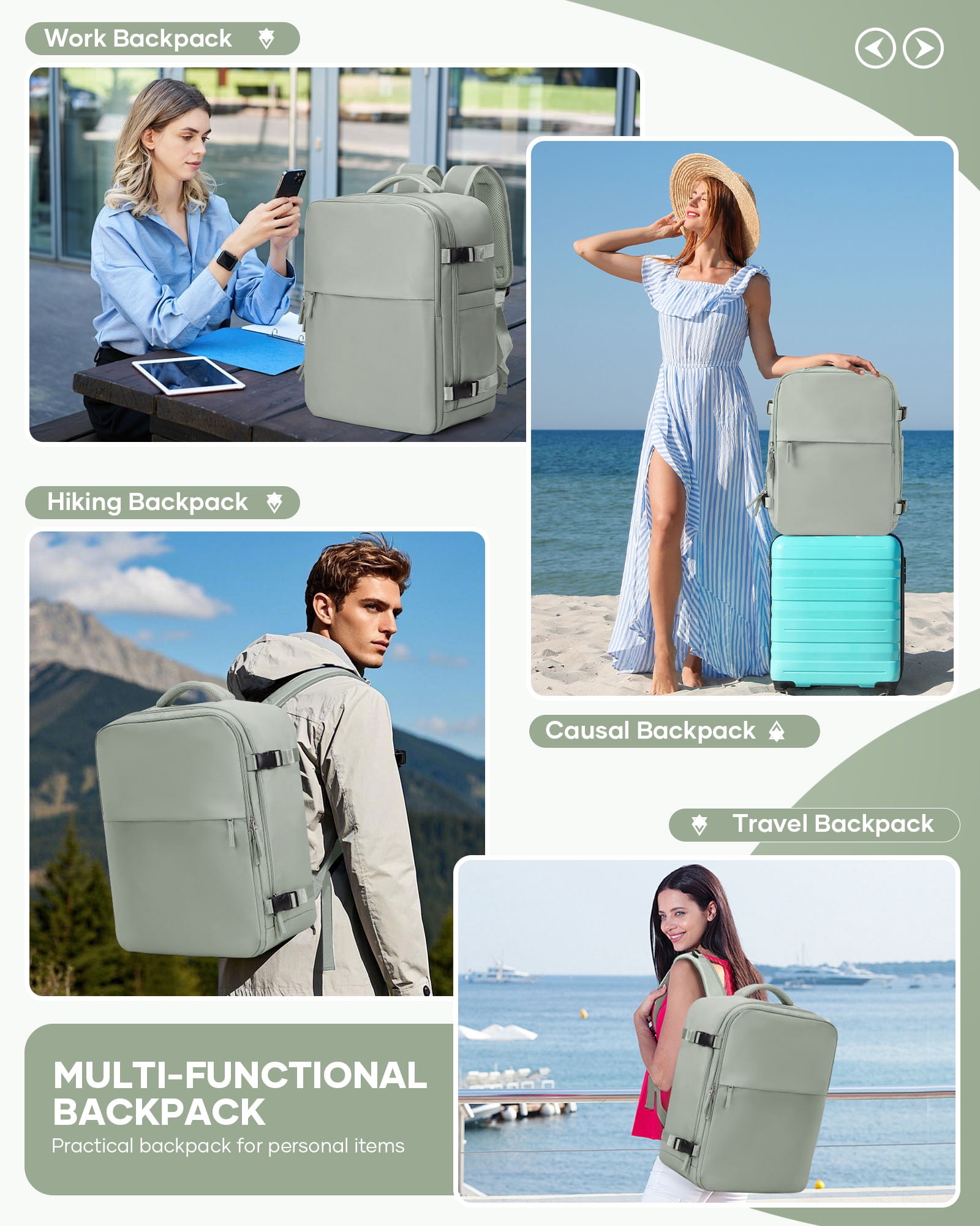 Travel Airback Backpack with Vacuum Compression, Waterproof Travel Backpacks with Air Pump, Large 18×14×8 inch Personal Item Bag United Airlines Approved, Vacuum Seal Backpack Gray Green