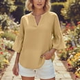 thumbnail image 2 of biudgviw Linen Shirts for Women Ruffle 3/4 Sleeve Blouse Trendy Casual V Neck Cotton Tops Lightweight Beach Vacation Clothes, 2 of 6