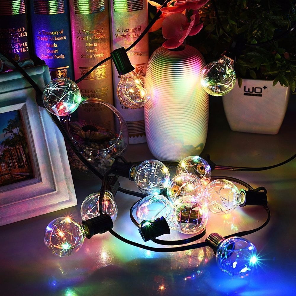 30FT Outdoor String Light with 30 Sockets RGB Color Changing Globe LED Bulbs Shatterproof for Patio Garden Yard