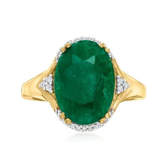 Ross-Simons 4.80 Carat Emerald Ring With Diamond Accents in 18kt Gold Over Sterling, Women's, Adult