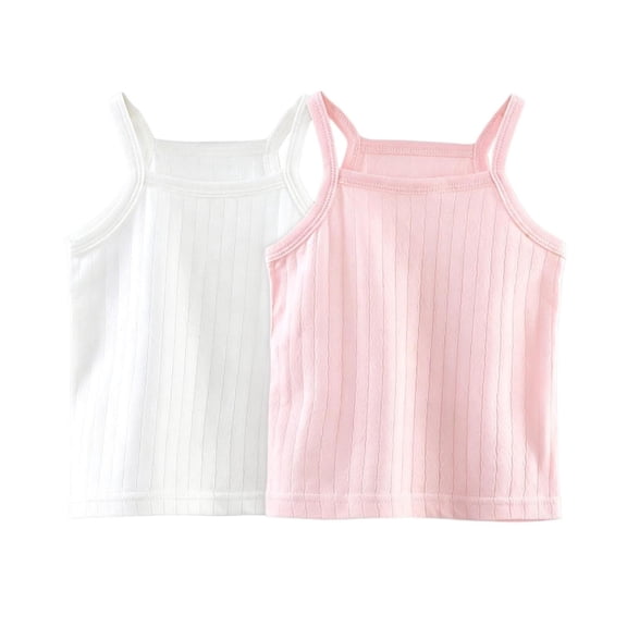 Fancifize 2 Pack Girls Ribbed Knit Tank Tops Cotton Scoop Neck Sleeveless Cami Undershirts for Kids