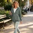 thumbnail image 6 of Zip Up Hoodie Women Long Sleeve Full Zipper Oversized Sweatshirt Comfy Travel Track Jacket Fall Clothes with Pockets,L, 6 of 8