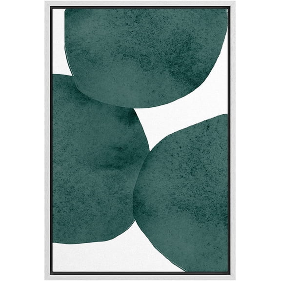 PixonSign Framed Canvas Print Wall Art Geometric Pastel Green Mid-Century Circle Collage Abstract Shapes Illustrations Modern Art Decorative Minimal for Living Room, Bedroom, Office - 16"x24" White