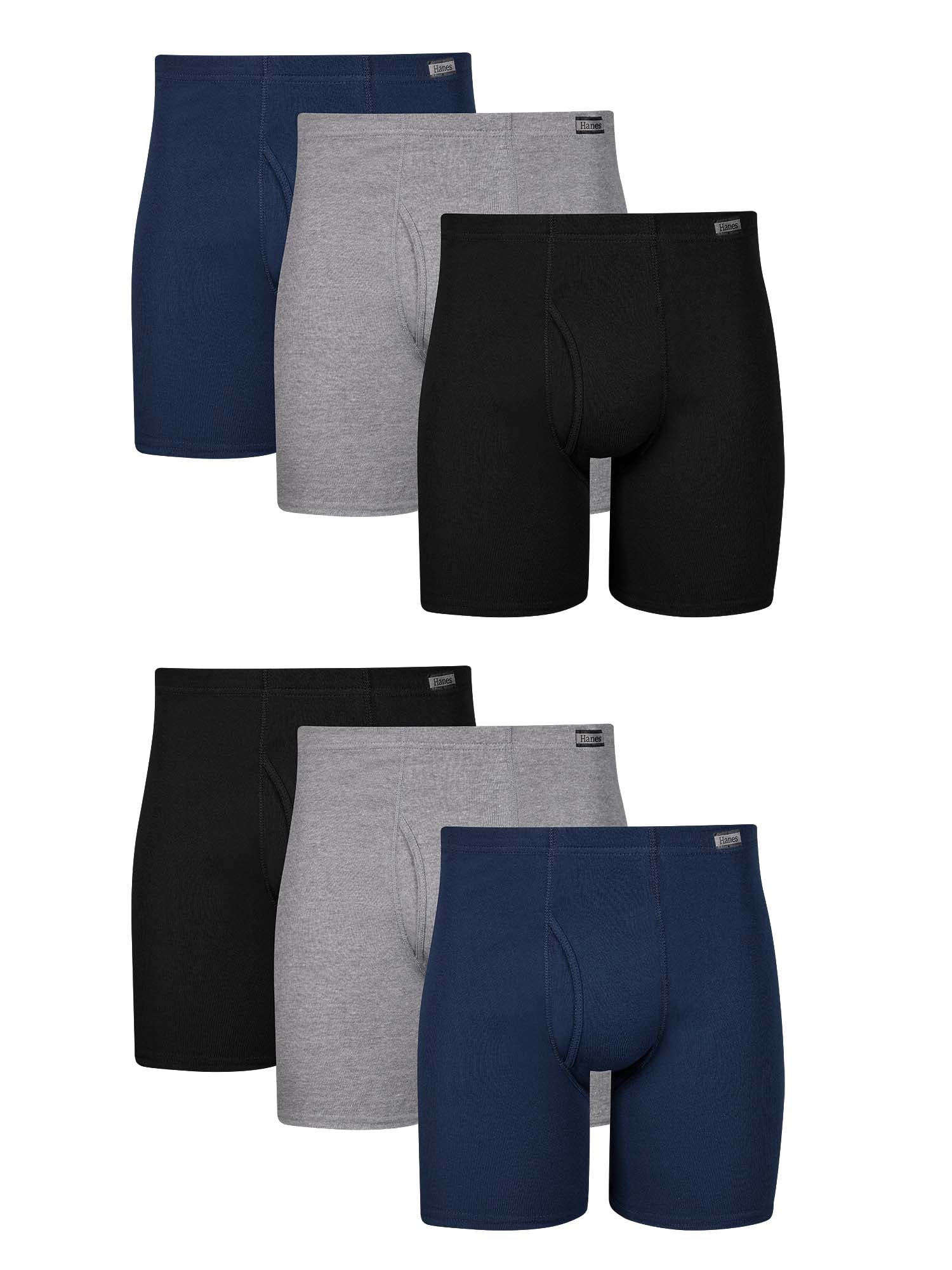 Hanes Men's Value Pack Covered Waistband Boxer Briefs, 6 Pack