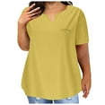 thumbnail image 1 of Top de Manga Corta de Verano para las Mujeres de Tamaño Grande Falso Bolsillo V-Cuello Camiseta, Mezcla de Poliéster Algodón Spandex Top Casual, Lavado a Mano Más Tamaño, 1 of 5