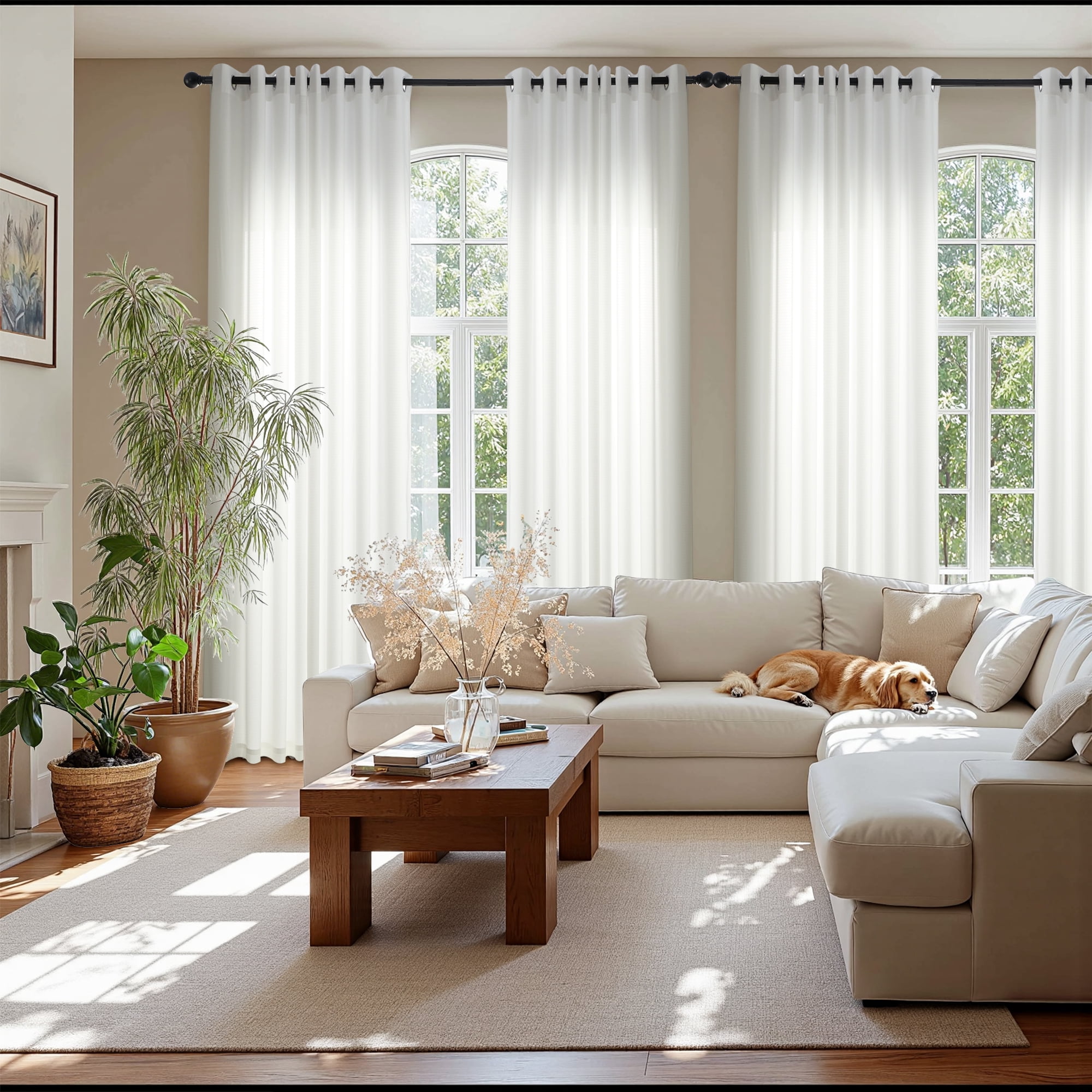 NICETOWN Privacy Sheer Curtains 96 inches Long, Non-See-Through Fishbone Texture Sheer Curtains Light Filtering Sheer Curtain Drapes for Bedroom Living Room, White, 2 Panels