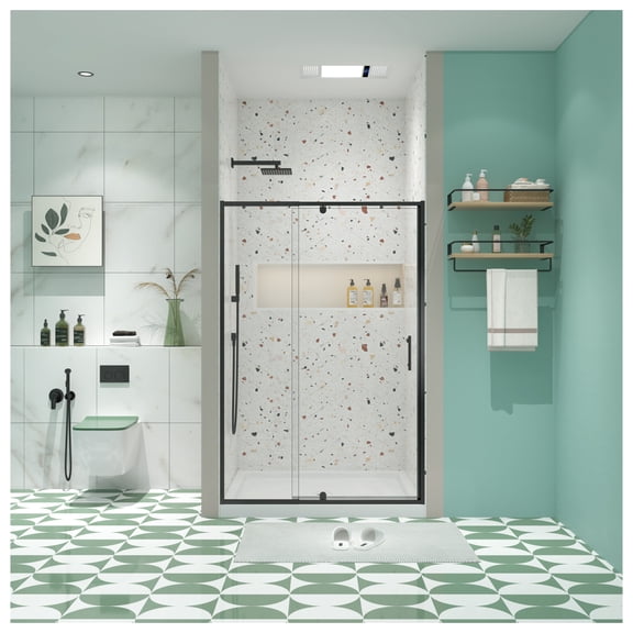 38-42" W x 71" H Piovt Glass Shower Door,Pivot Frame Sliding Shower Door with 1/4"(6mm) Clear SGCC Tempered Glass,Matte Black Finish Shower Doors,Reversible Installation