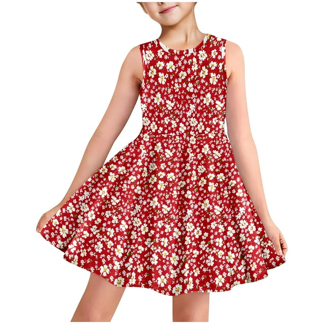 LOVZFMLL Robe à Manches Longues à Col Rond Imprimé Floral à la Mode pour Filles