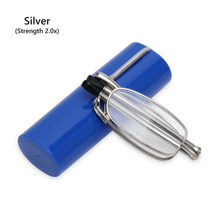 Men and Women Anti Eyestrain Readers Spring Hinge Foldable Reading Glasses Computer Reading Eyeglasses Easy Carry with Tube Case SILVER STRENGTH 2.0X