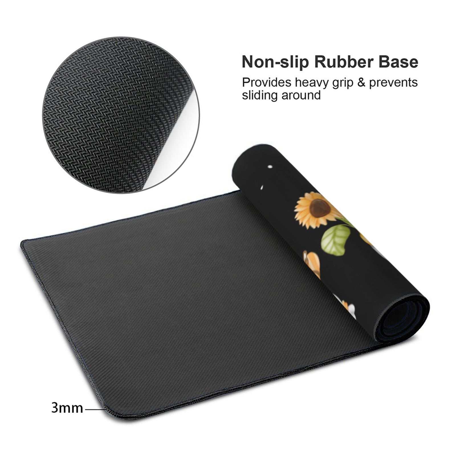 Hirioo Hello Spring Sunflower Gnomes for Mouse Pad ,Anti-Slip Base, Durable Stitched Edges, Perfect for Gaming, Office, and Home Use,16x35.5in