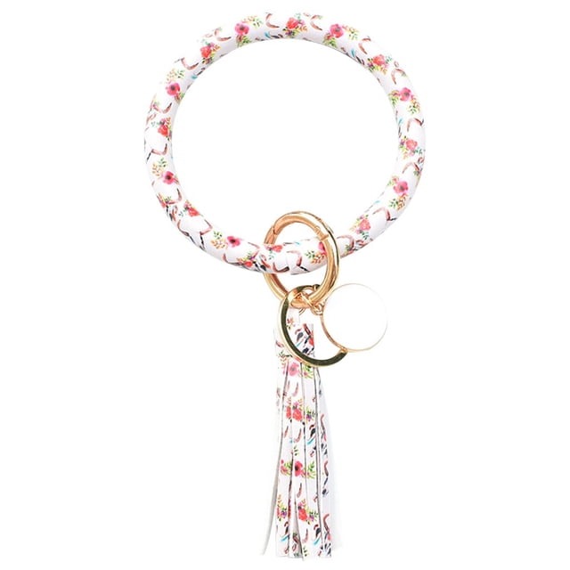 Bijoux en Liquidation, Bracelet en Cuir Tendance, Porte-Clés Rond avec Pompon, Multicolore