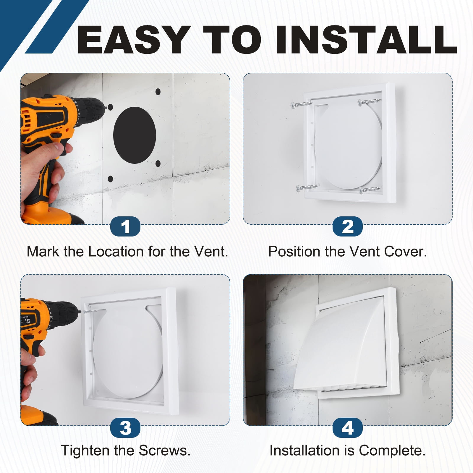 Uxcell Dryer Vent Cover  (5" OD)  - Exterior Wall Air Vent Covers ABS Plastic Weatherproof Protection Hood with Backdraft Damper for Kitchen/Bathroom/Garage/Outdoor, White