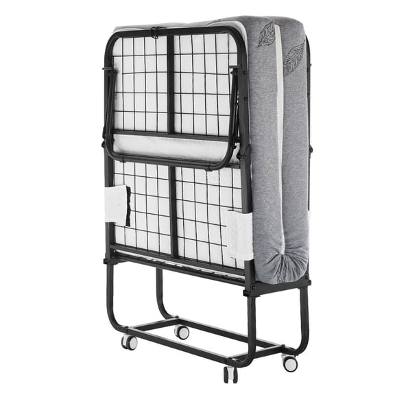 31 in x 75 in Folding Bed with 5 in Mattress, Twin Size, Grey, for Adults, Guest