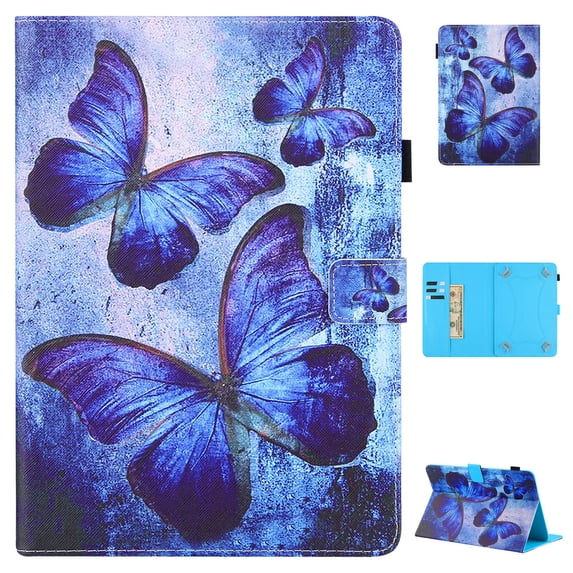 Universal 10" Tablet Case Flip Painted Leather Folio Stand Cover For iPad 9.7/Samsung Tab A 10.1/Amazon Fire HD 10.1/ iPad 10.2 and More 9.5-10.5 inch Tablet,Blue Butterfly