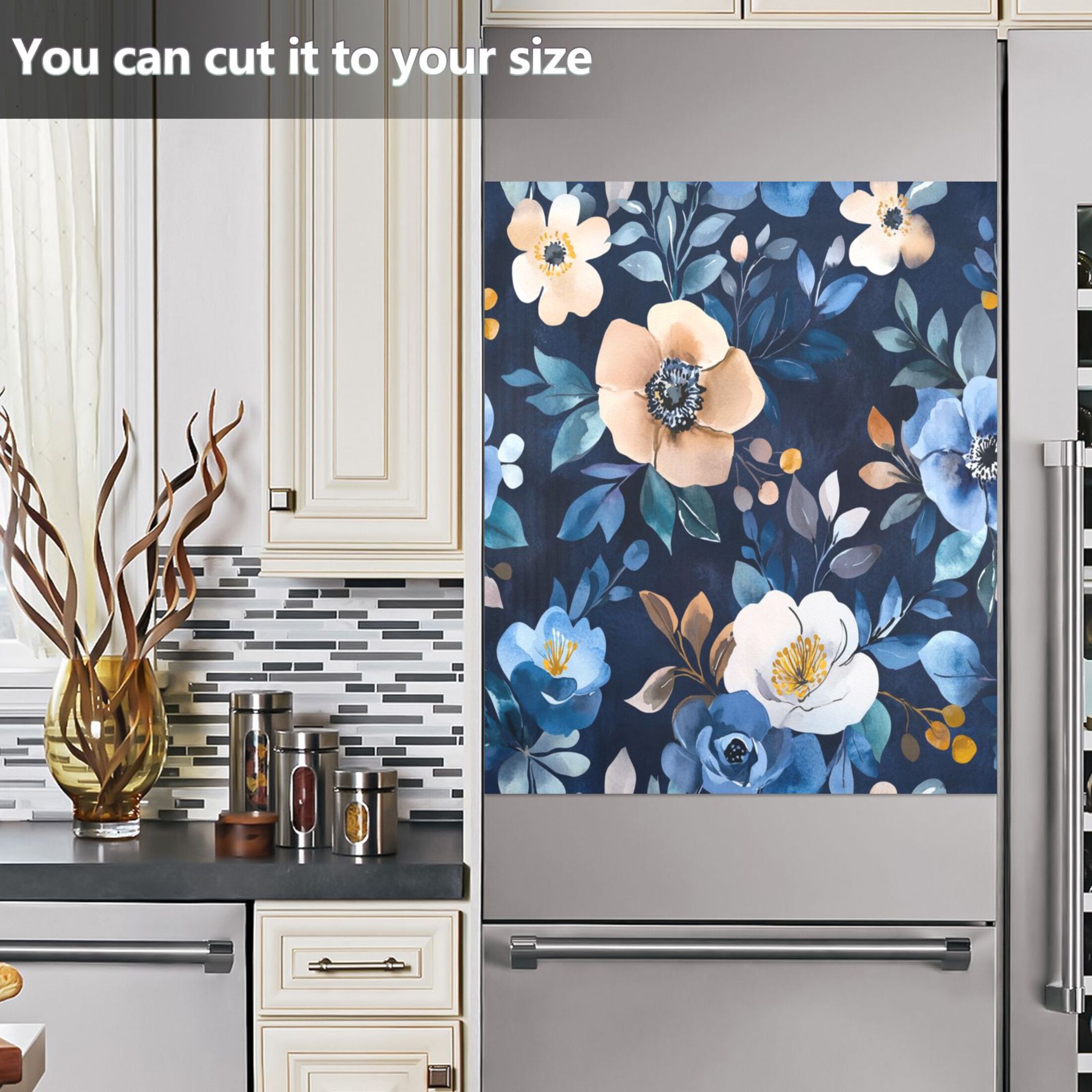 Dishwasher Magnetic Sticker 23x26 Inch Refrigerator Magnetic Sticker Washing Machine Magnetic Sticker Kitchen Panel Magnetic Sticker Home Decor Vibrant Navy Flowers