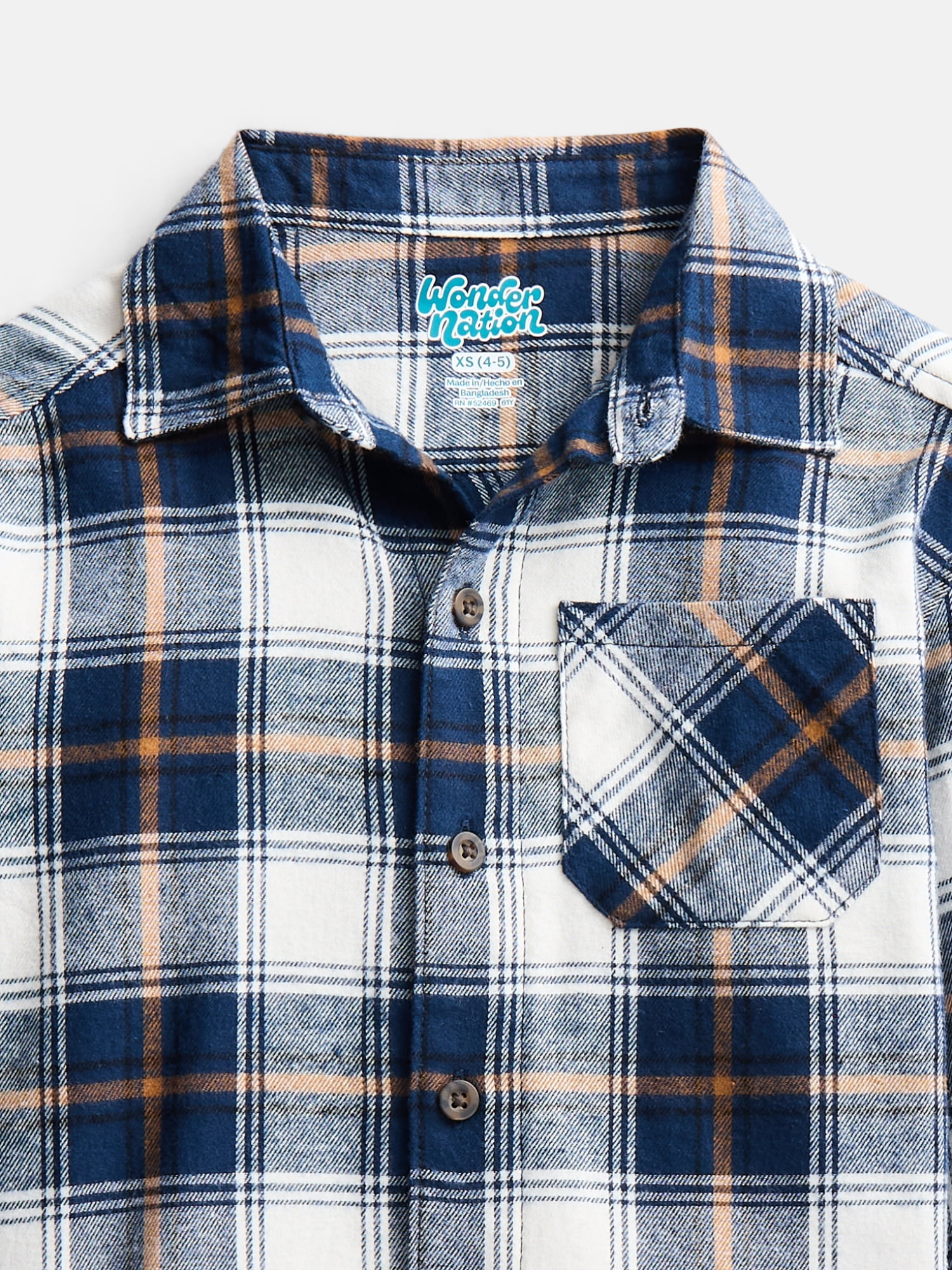 Wonder Nation Boys' Flannel Shirt with Long Sleeves, Sizes 4-18 & Husky