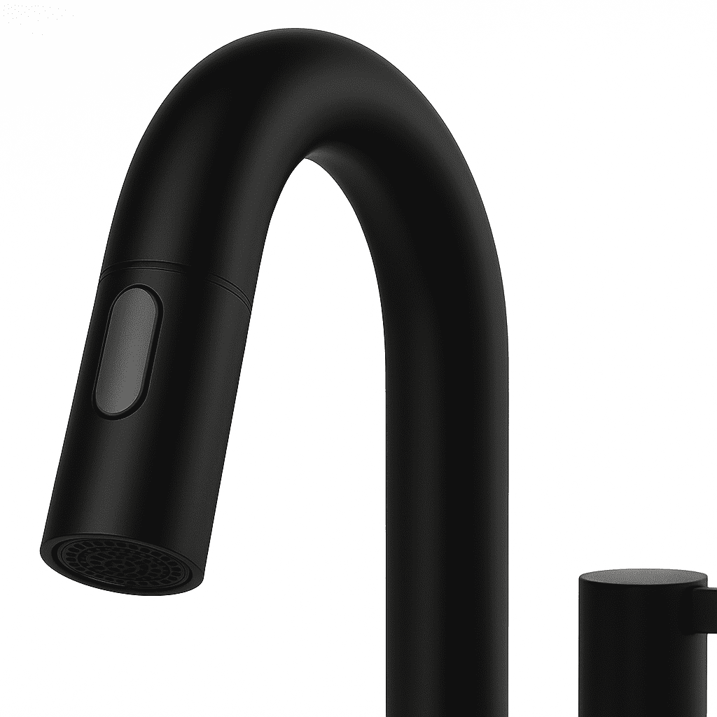 Matte Black 3-Hole Bathroom Faucet, Dual 304 Stainless Steel Handles, Lead-Free Ceramic Valve, 2.2 GPM Pull-Out Sprayer Sink Faucet