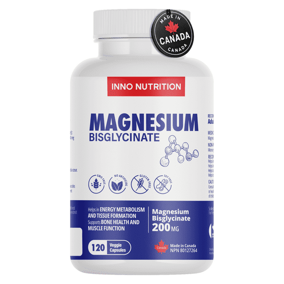 Inno Nutrition Magnesium Bisglycinate 200mg, Muscle & Heart Health, 120 Vegan Capsules, Non-GMO, Gluten-Free