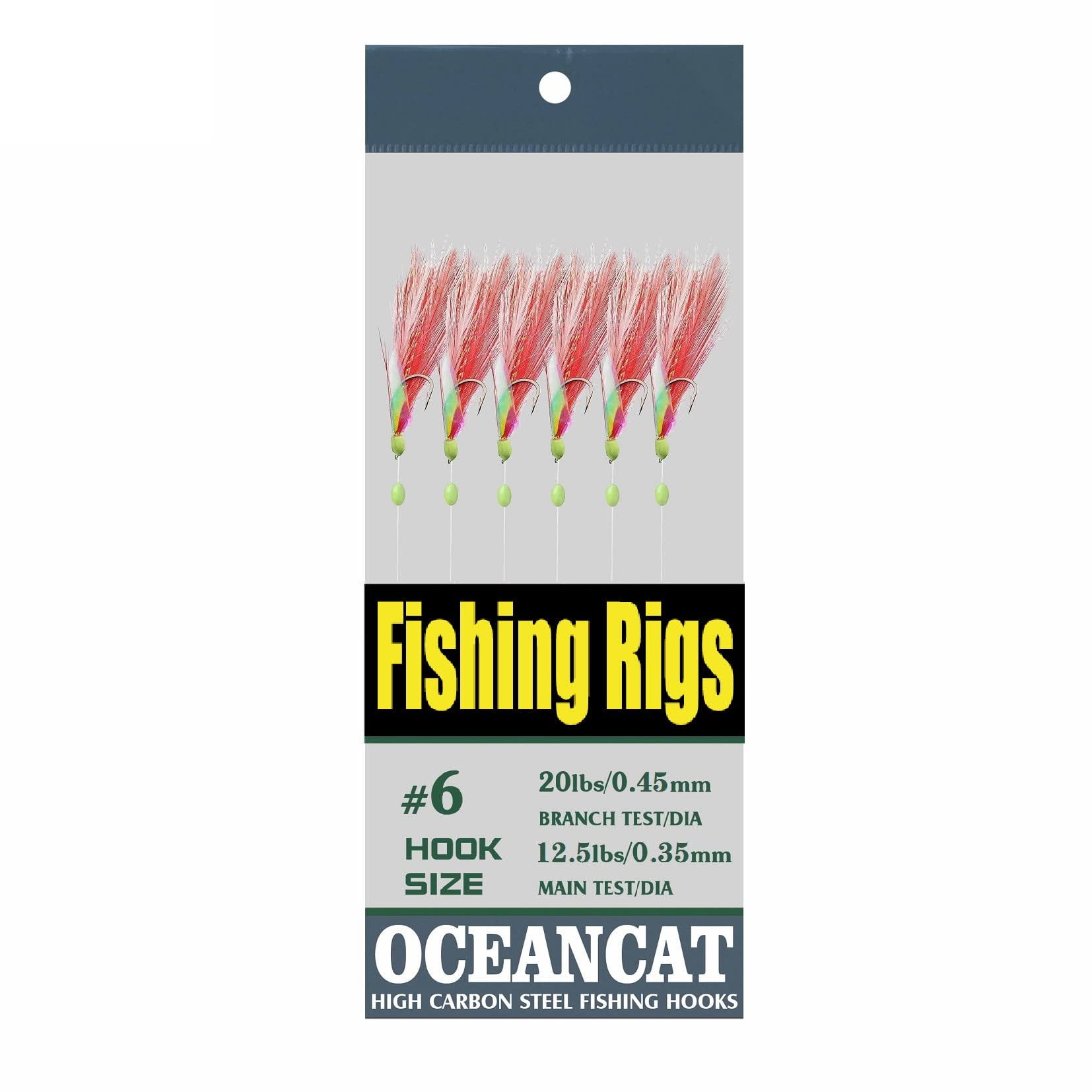 OCEAN CAT 10 Packs Fishing Rigs 2 Red Feather & Rainbow Skin 6 Hooks ...
