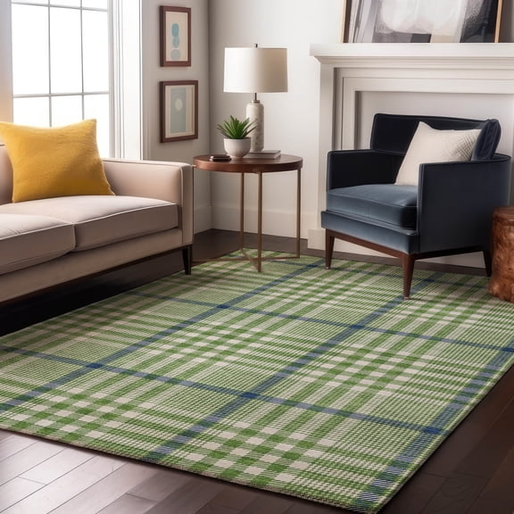 Addison Rugs Mayfield Premium Machine Washable Transitional Plaid Green Rectangle Rug, 10' x 14'
