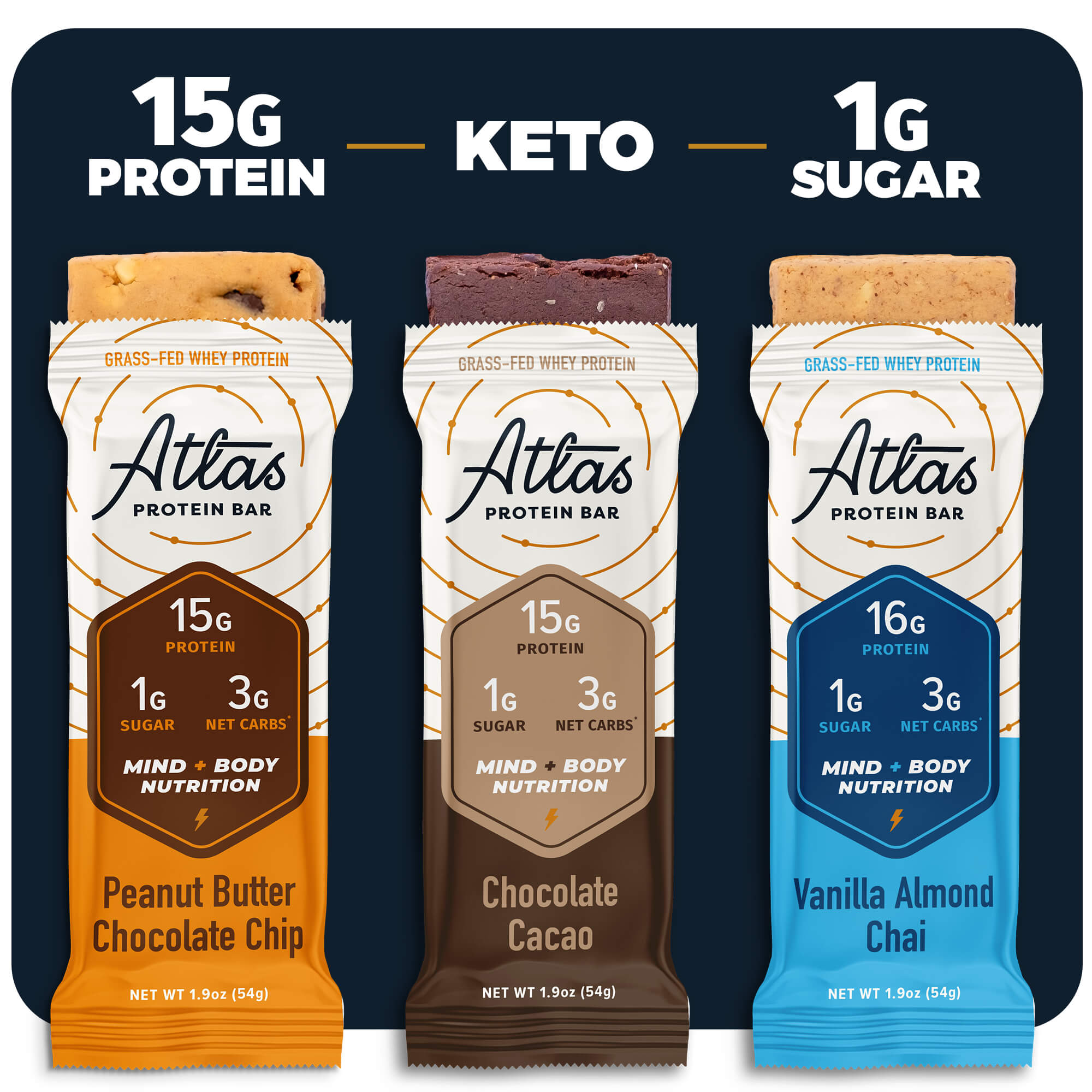 Atlas Bar, Keto Friendly & Grass Fed Whey Protein Bar, Variety Pack, 15g Protein, 9 Bars - image 2 of 9