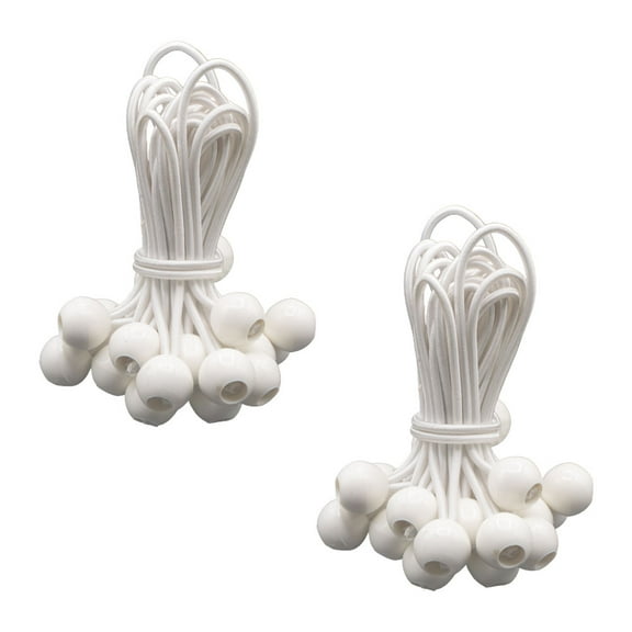 (50 Pcs) 6" White Ball Bungee Cords for Tarp Tie Down - Heavy Duty Canopy Bungee Loop Cords w/Balls for Camping, Shelter, Cargo, Tent Poles (5 MM Thick)