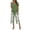 Army Green, variant on 2 Piece Women's Outfit Sets Crew Neck Short Sleeve Double Layer Hem Top Leaf Print Wide Leg Cropped Pants