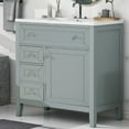 thumbnail image 2 of Modern Solid Wood Bathroom Vanity with Ceramic Undermount Sink Gray 30 Inch Soft Close Drawers Flip Bin Adjustable Shelf Bathroom Storage Cabinet, 2 of 8