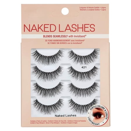 Naked Strip Lashes 421 – Natural-Looking, Long-Lasting False Eyelashes with Invisiband for Seamless Blend, 4 Pairs, 1-Pack