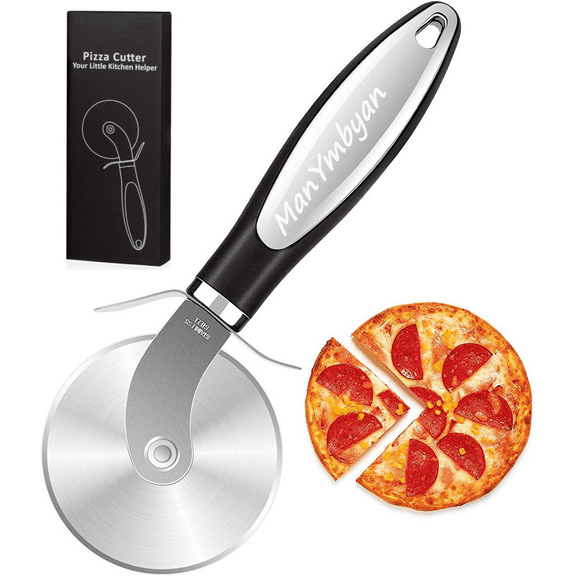 ManYmbyan Pizza Cutter - Stainless Steel Pizza Cutter Wheel - Easy to Cut and Clean - Super Sharp Pizza Slicer - Dishwasher Safe - Handles Large and Small Pizza (Black)