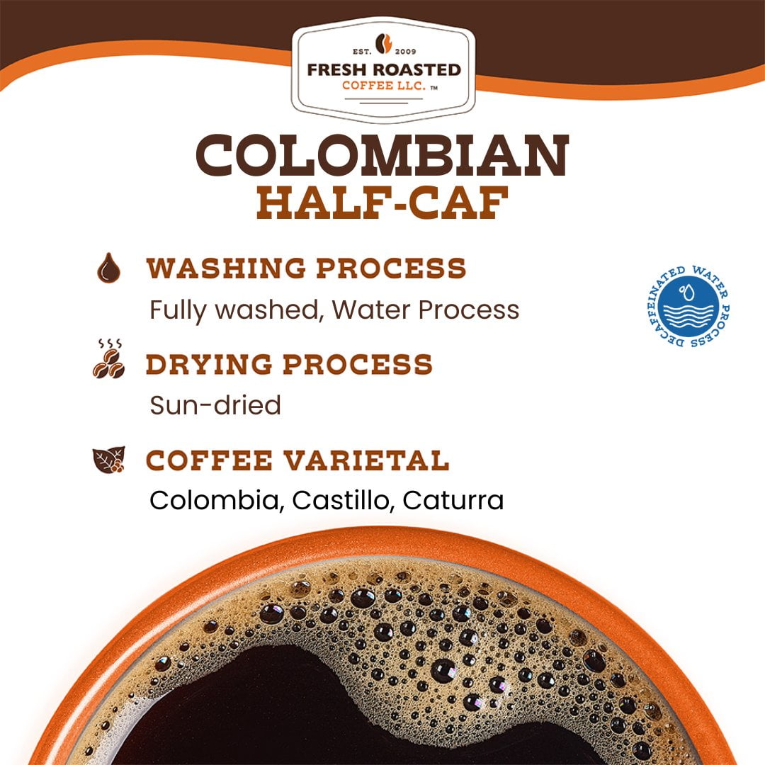 3 pack Fresh Roasted Coffee, Colombian Water-Processed Half Caf Coffee, Ground, 12 oz