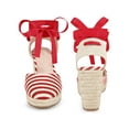 thumbnail image 5 of BLISSFUL STEP Stripe Lace Up Espadrilles Platform Wedge Sandals for Women Red 6, 5 of 6